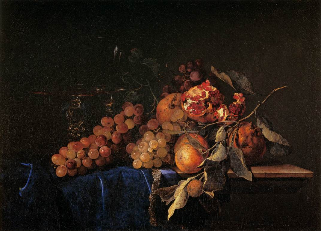 Nature morte avec fruits et un vase en cristal
