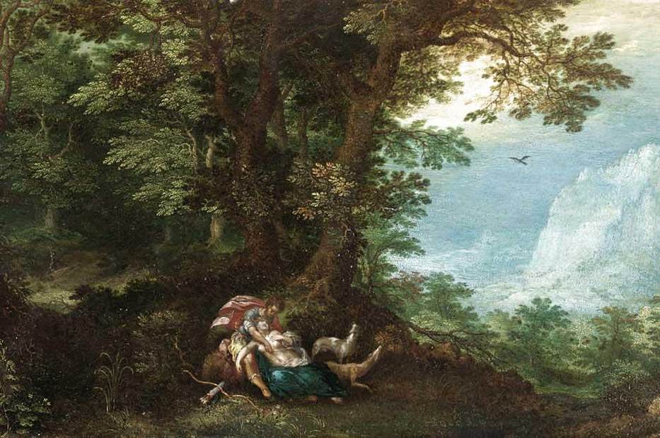 Paysage boisé étendu avec Céphale et Procris
