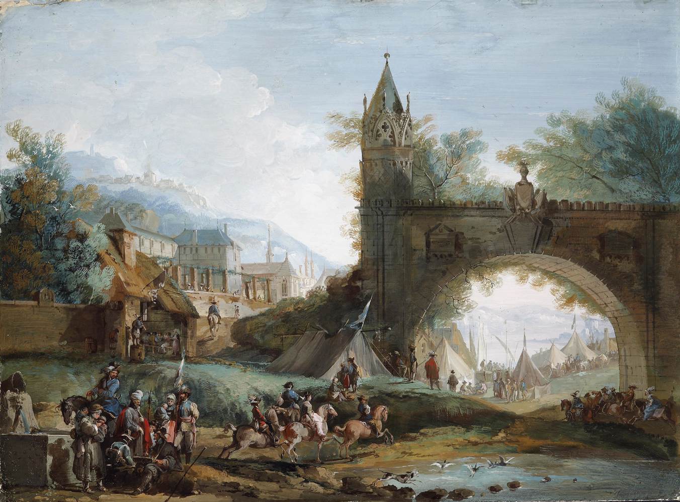 Paysage avec des soldats à cheval