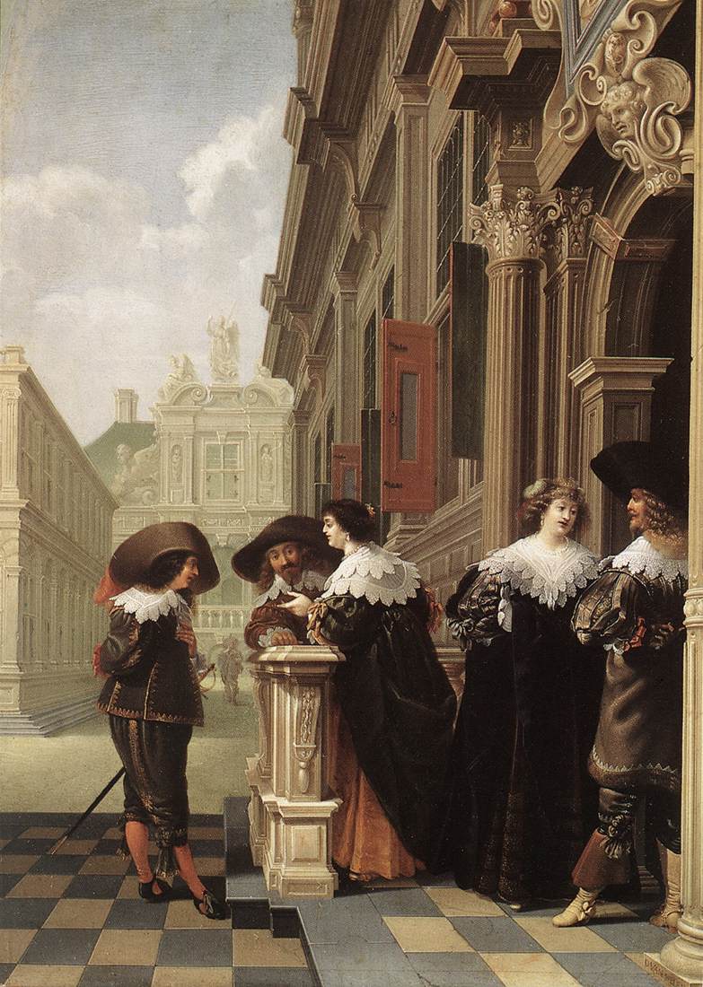 Conversation devant un château