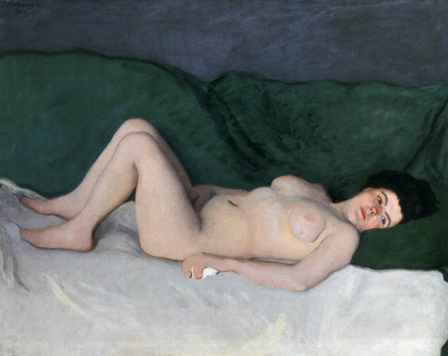 Nu féminin sur fond vert I