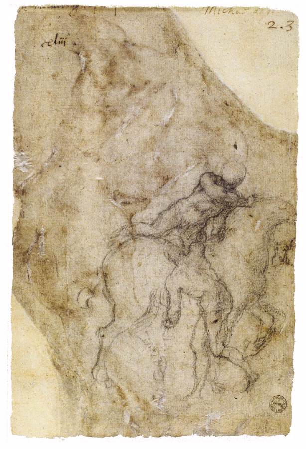 Cavalier nu montant un cheval et un nu masculin (verso)