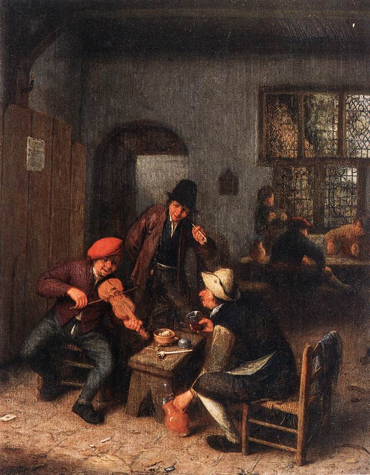 Intérieur d'une taverne avec violoniste