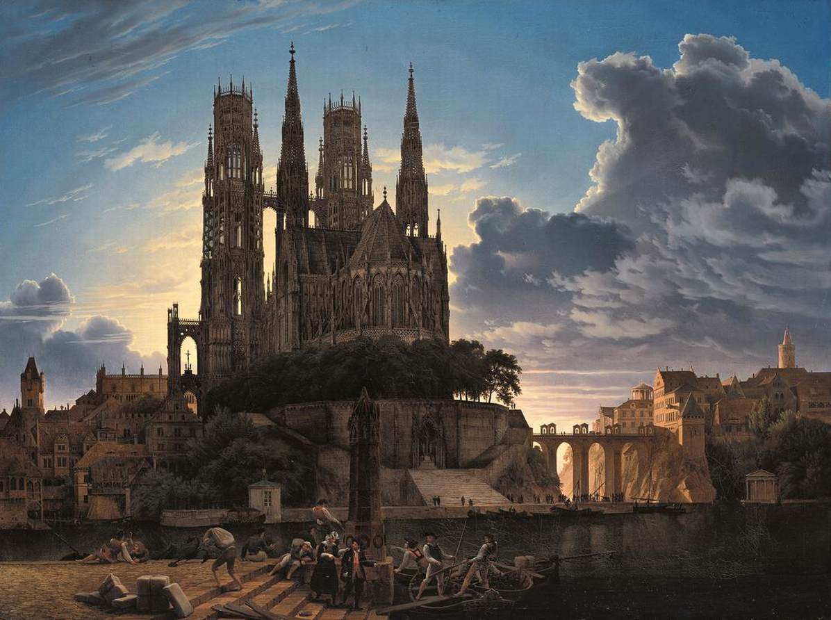 Ville médiévale au bord de l'eau