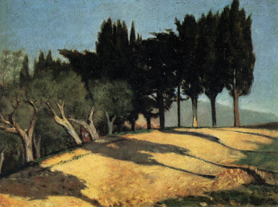 Route de campagne aux cyprès