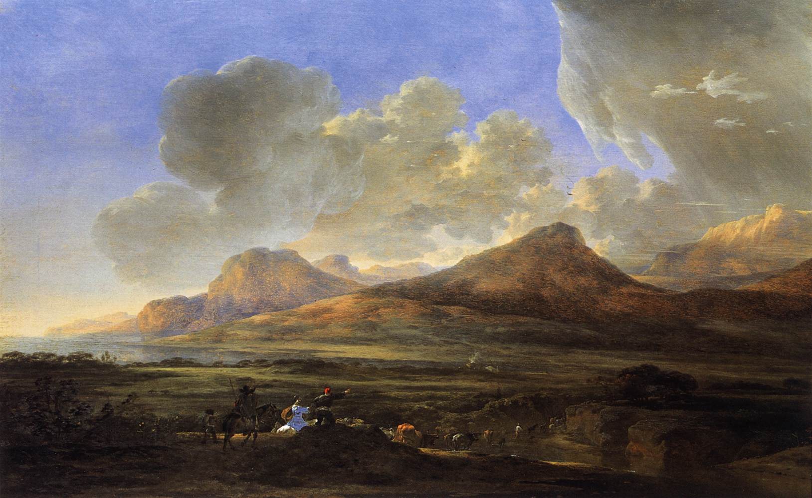 Paysage montagneux avec bergers voyageurs