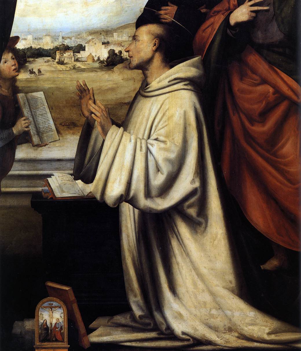 Vision de saint Bernard avec saints Benoît et Jean l'Évangéliste (détail)