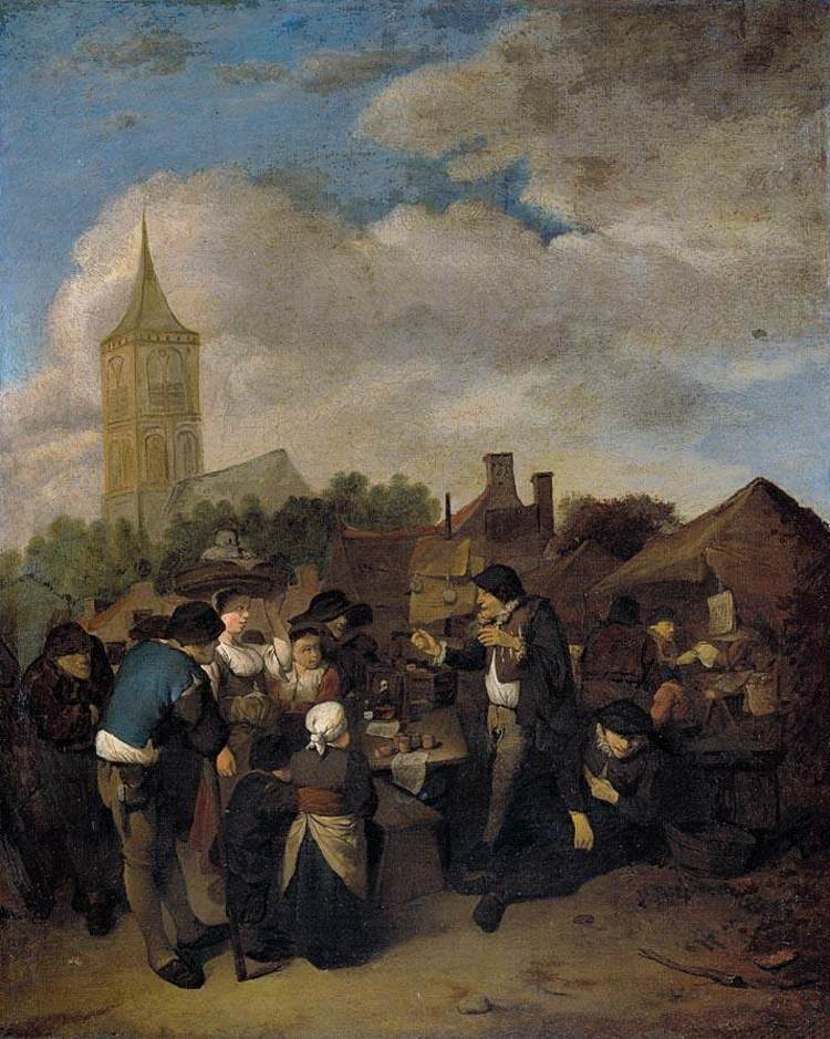 Le marché du village et le charlatan