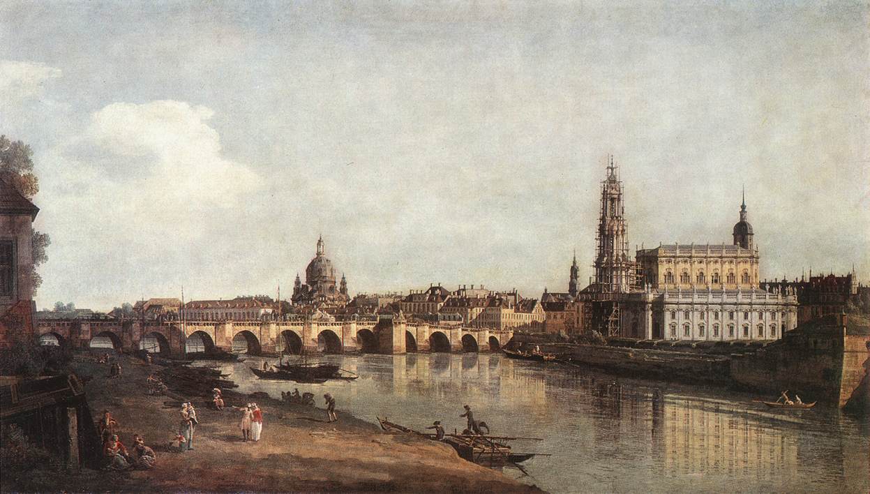 Vue de Dresde depuis la rive droite de l'Elbe avec le pont Auguste