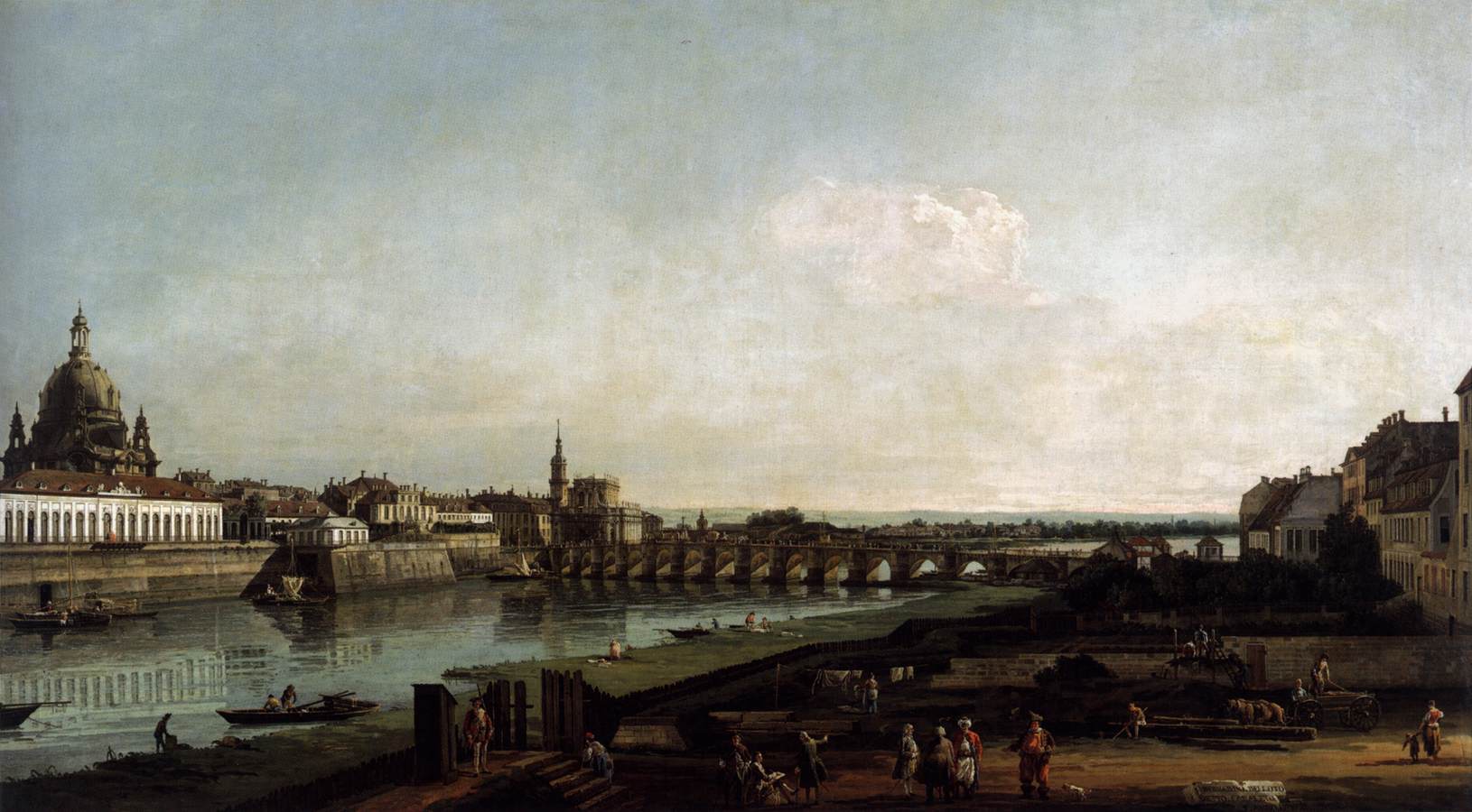 Dresde depuis la rive droite de l'Elbe au-dessus de l'Augustusbrücke