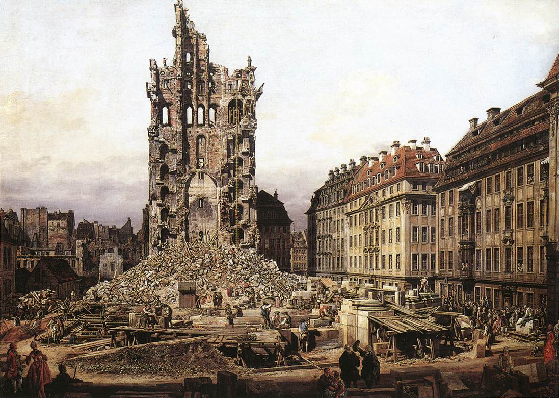 Les ruines de l'ancienne Kreuzkirche à Dresde