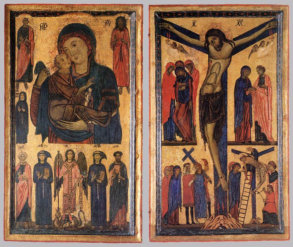 Vierge à l'Enfant avec des saints et la Crucifixion