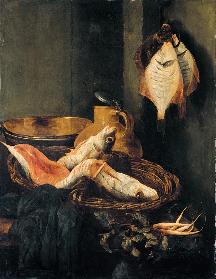 Nature morte avec poissons dans un panier