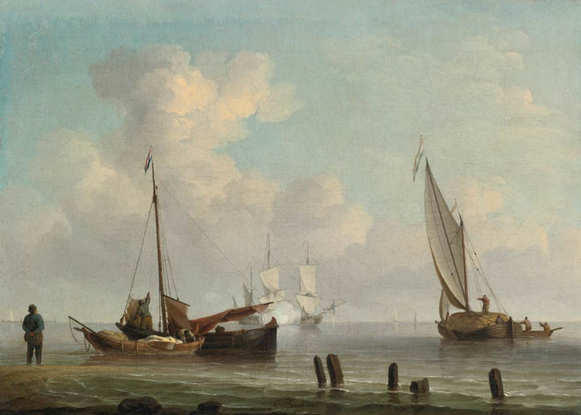 Kaags de pêche hollandais au bord d'une rive