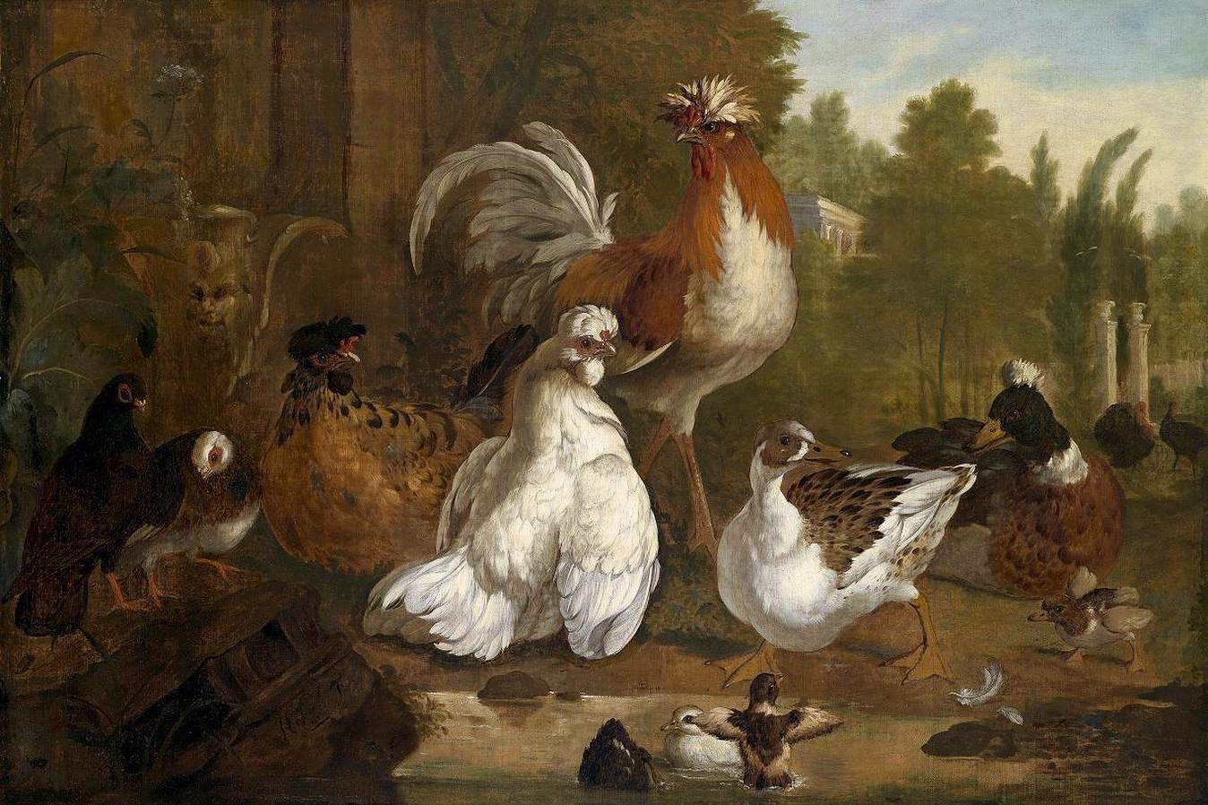 Oiseaux dans un parc élégant