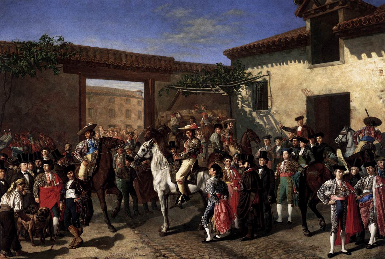 Chevaux dans une cour près de l'arène avant la corrida (Madrid)