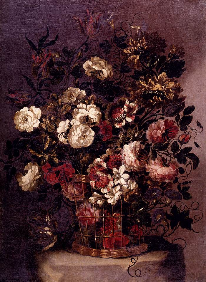 Nature morte de fleurs dans un panier tressé