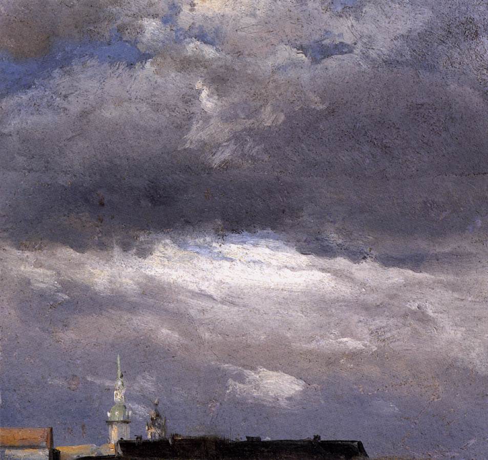 Étude de nuages : nuages d'orage au-dessus de la tour du palais de Dresde