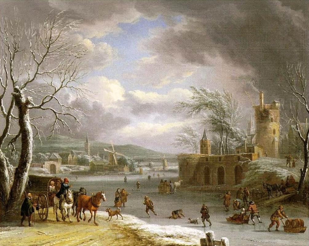 Paysage d'hiver avec des voyageurs