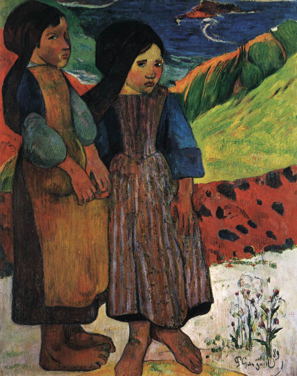 Filles bretonnes au bord de la mer