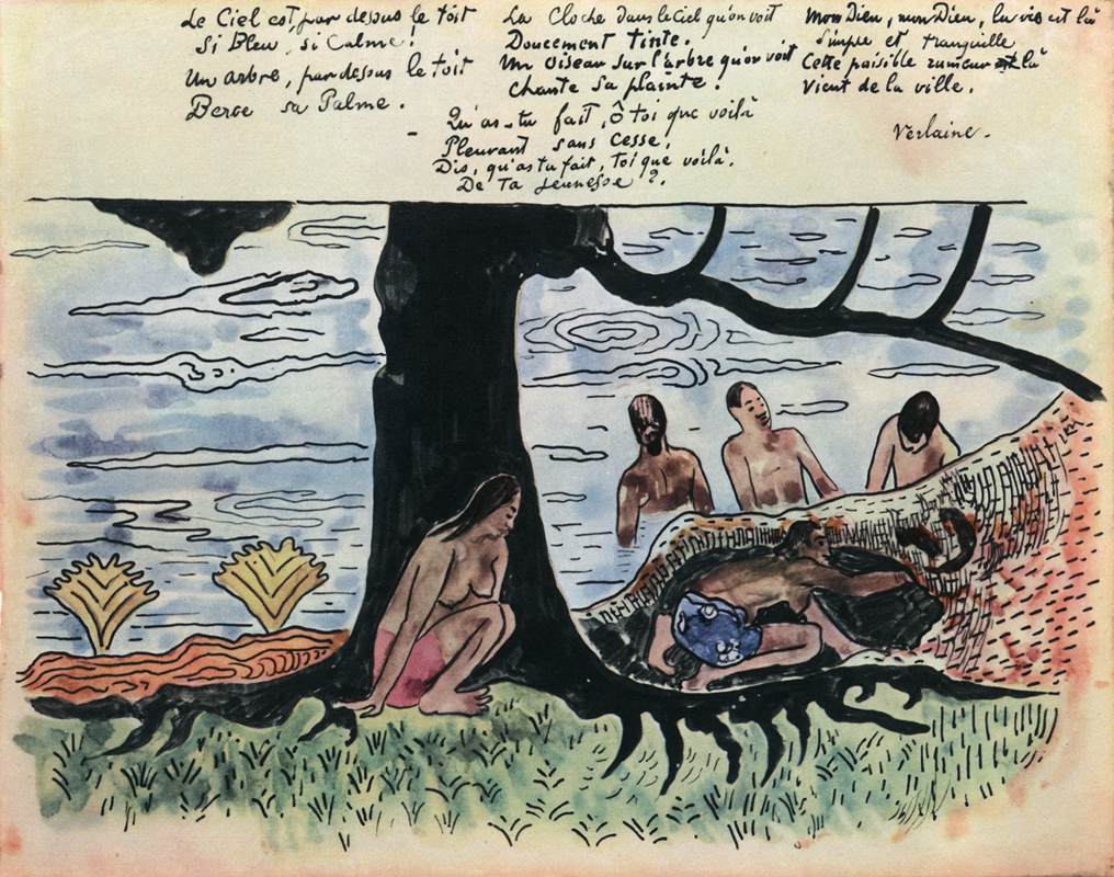 Baigneuses près d'un arbre