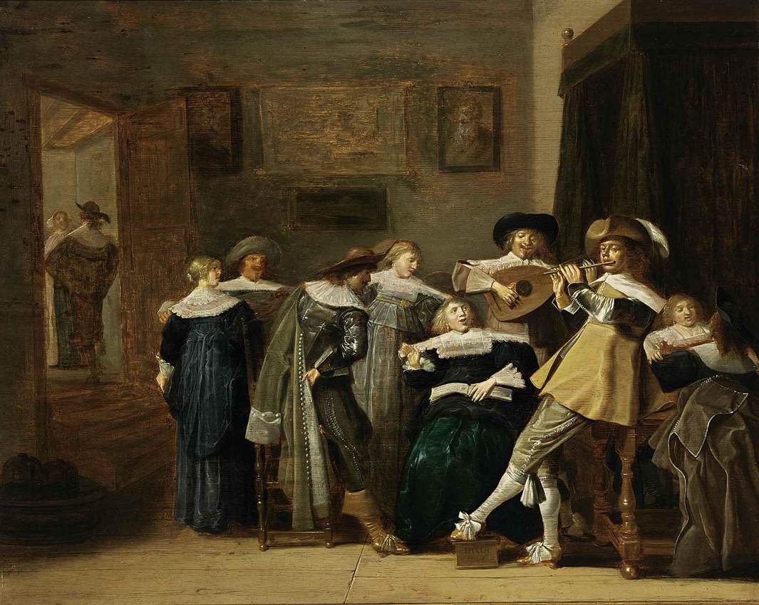 Une compagnie élégante jouant de la musique