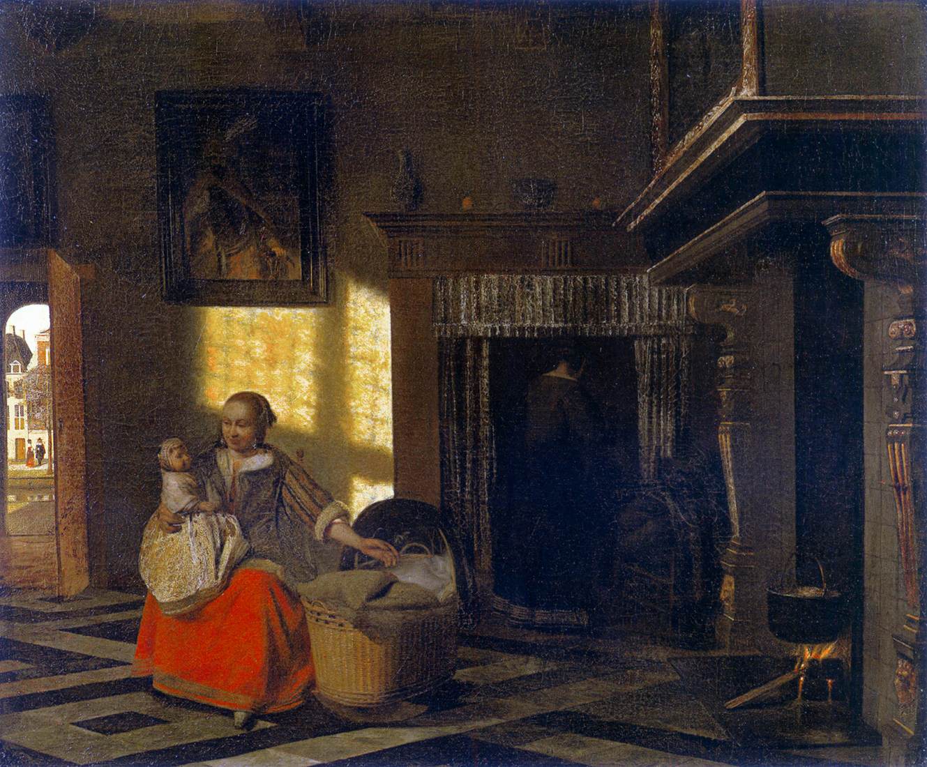 Mère et enfant près d'un berceau