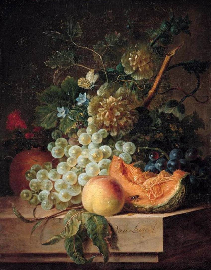 Nature morte de fruits et de fleurs