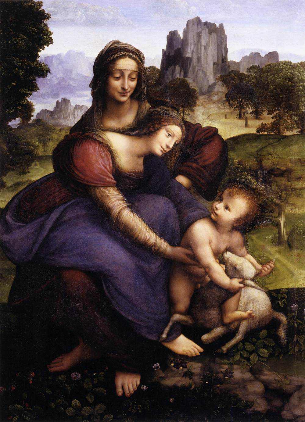 Sainte Anne, la Vierge et l'Enfant embrassant un agneau