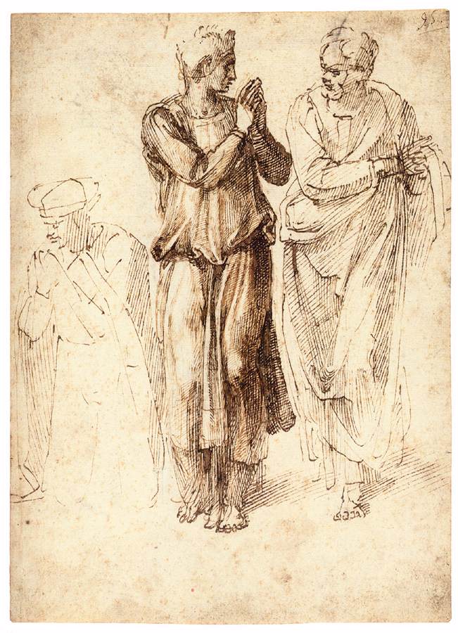 Une figure agenouillée et deux figures debout (recto)