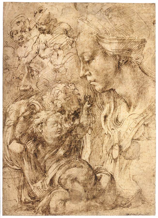 Buste de la Vierge de profil, l'Enfant couché sur un coussin