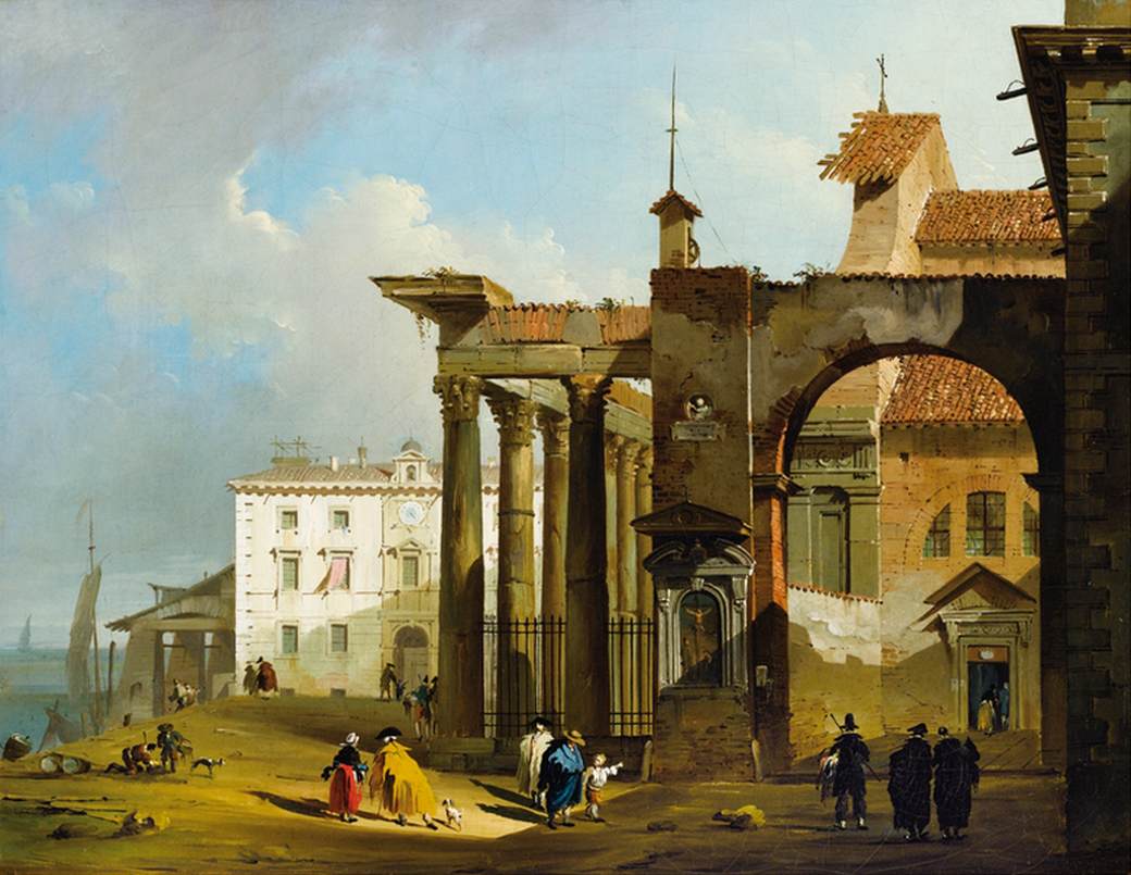 Vue imaginaire avec les colonnes de San Lorenzo (Milan)