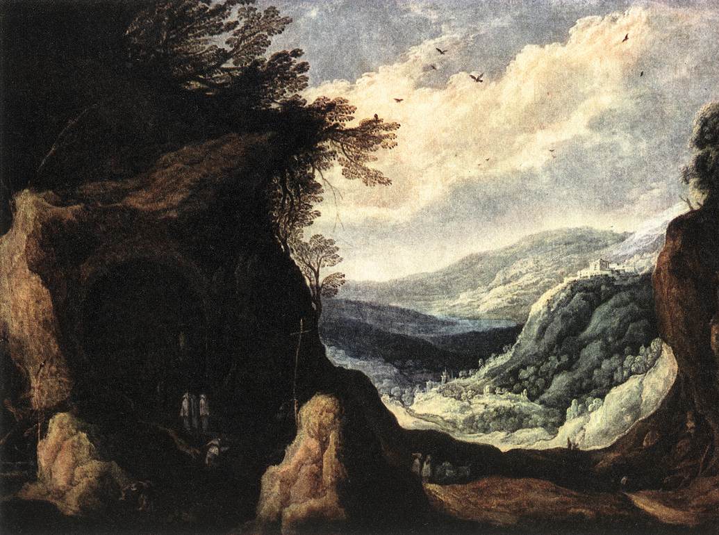 Paysage rocheux avec des moines