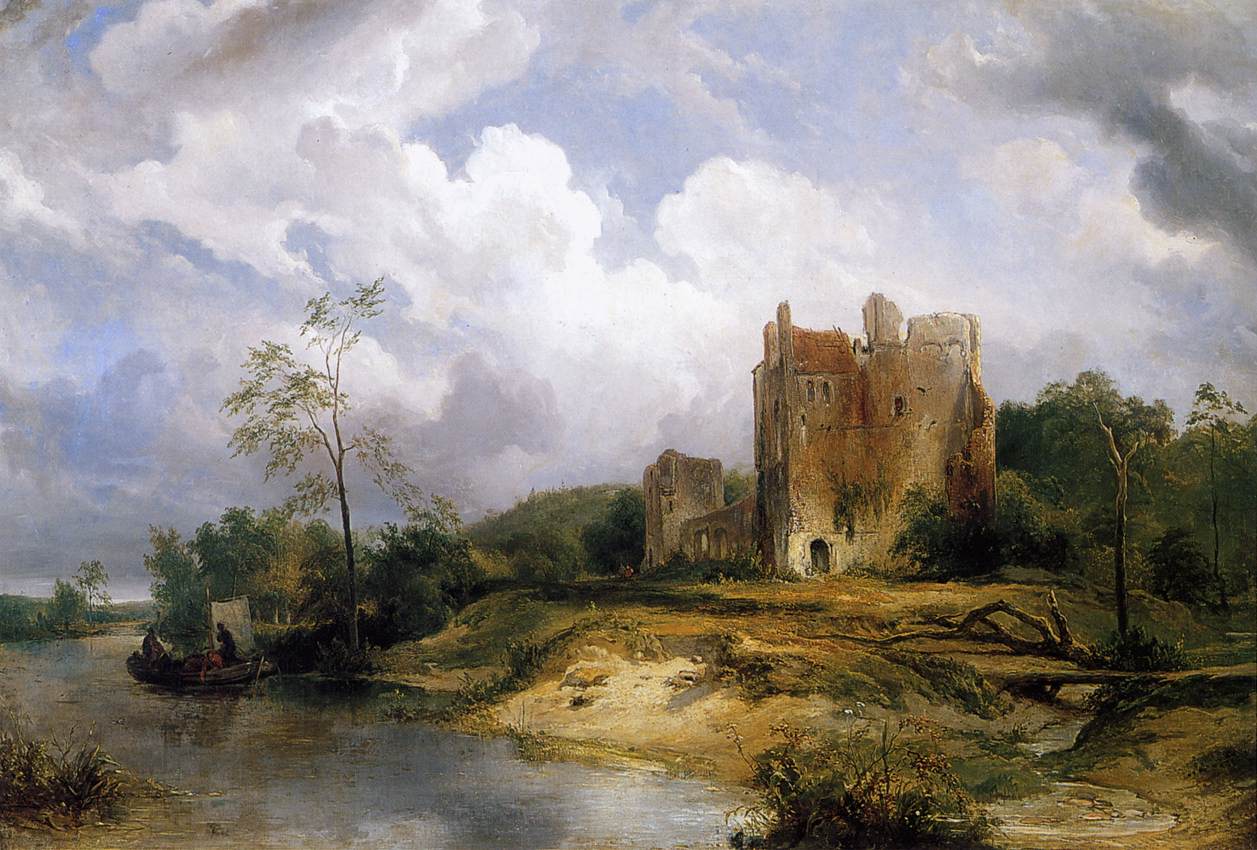 Paysage fluvial avec ruines
