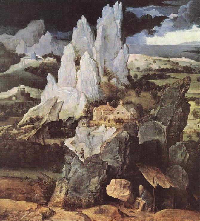Saint Jérôme dans un paysage rocheux