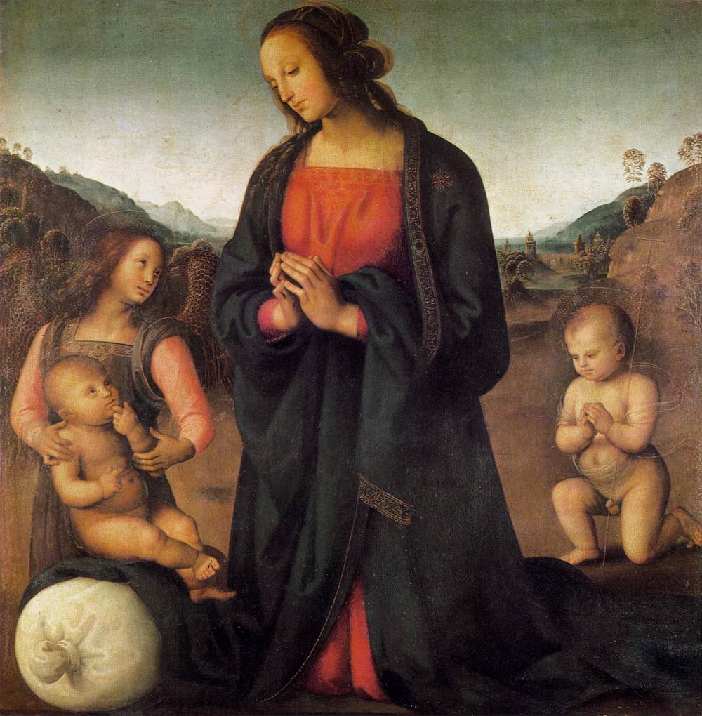 Madone, un ange et le petit saint Jean adorant l'Enfant (Madonna del sacco)