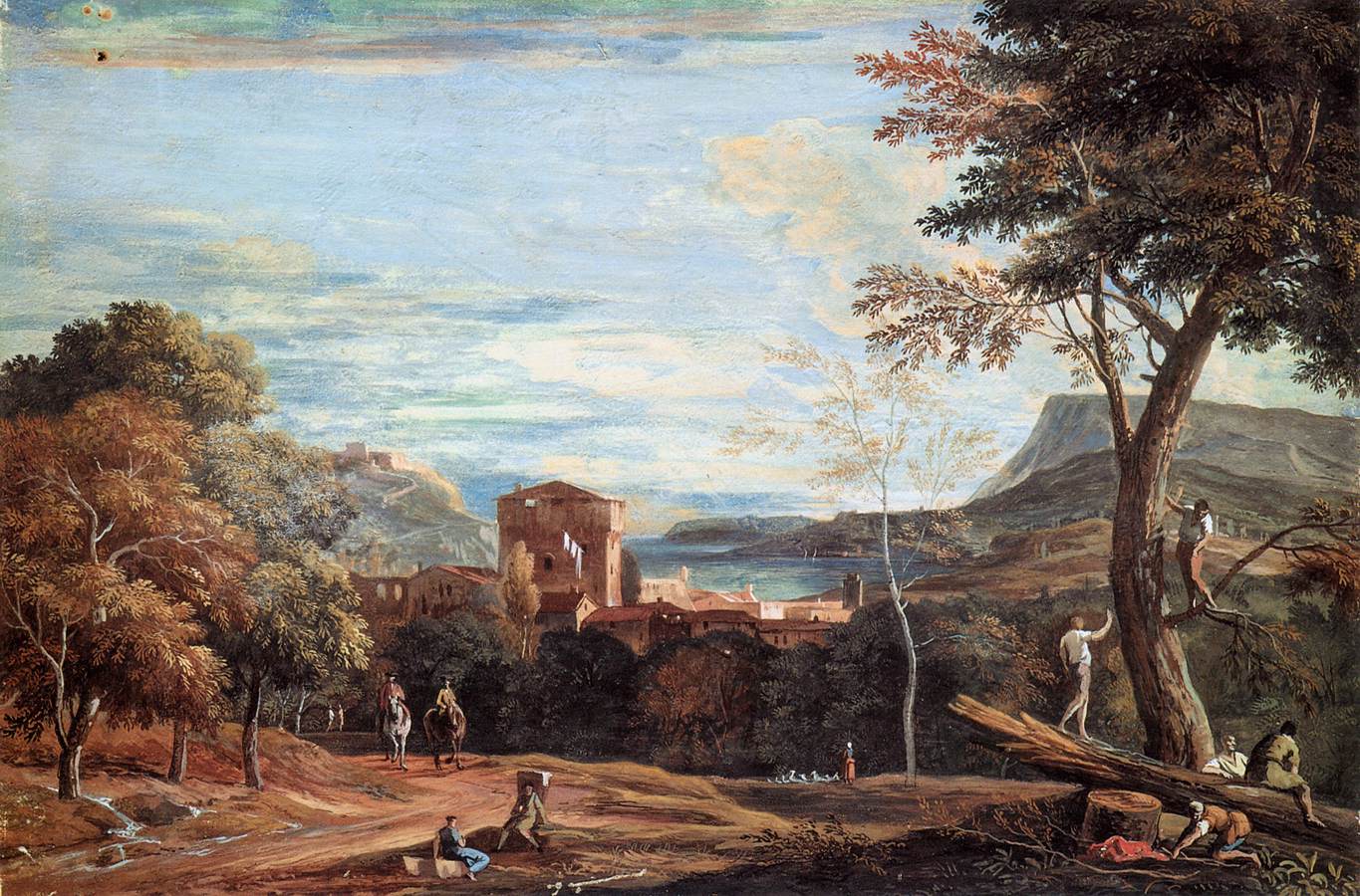 Paysage avec bûcherons et deux cavaliers