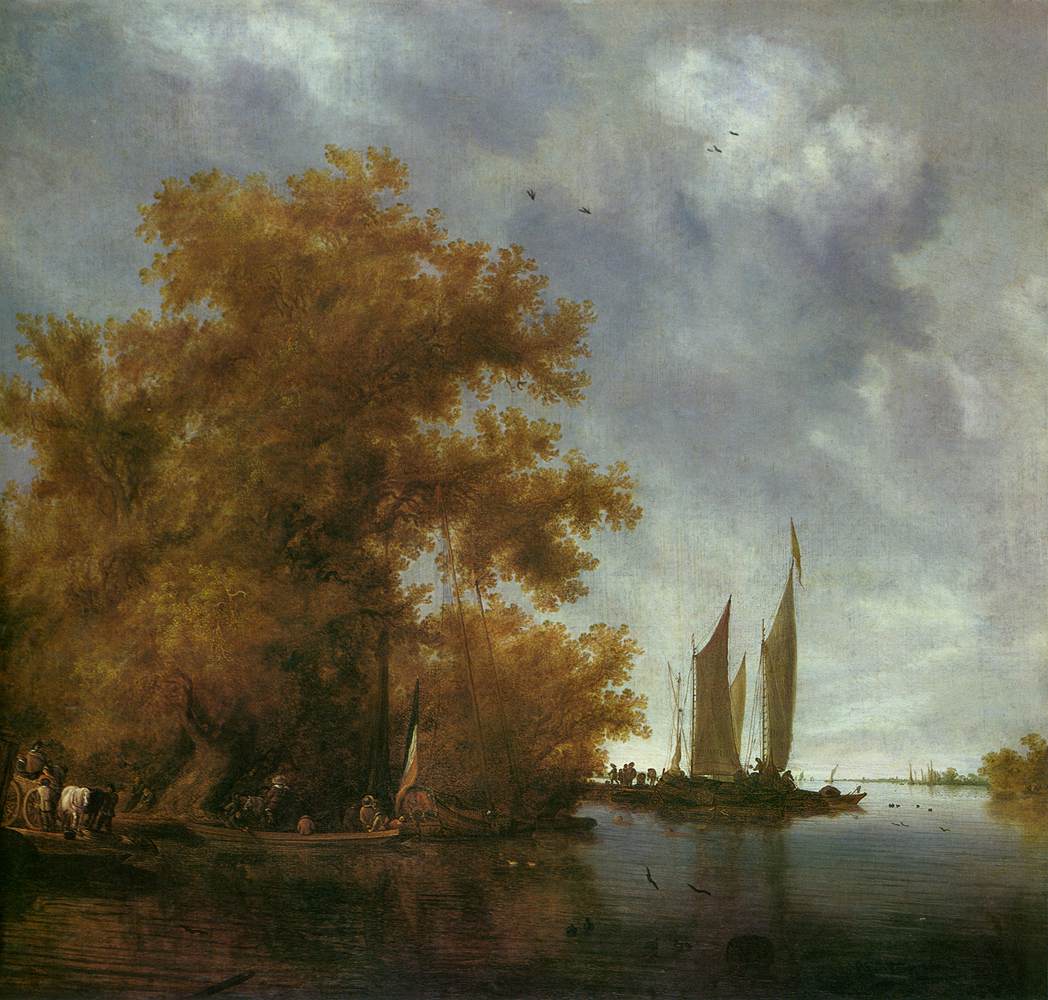 Paysage fluvial avec des bateaux