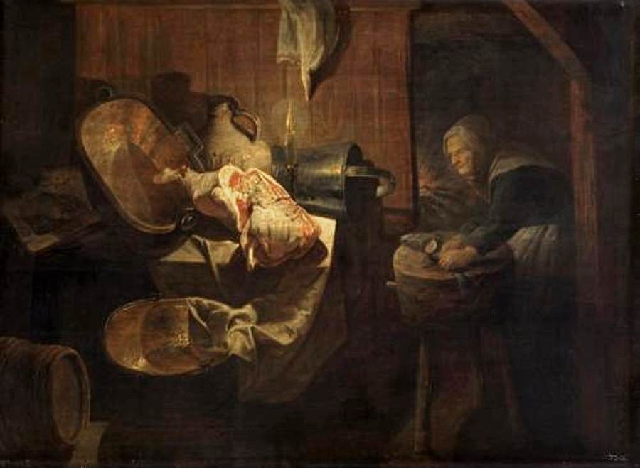 Vieille femme dans le garde-manger