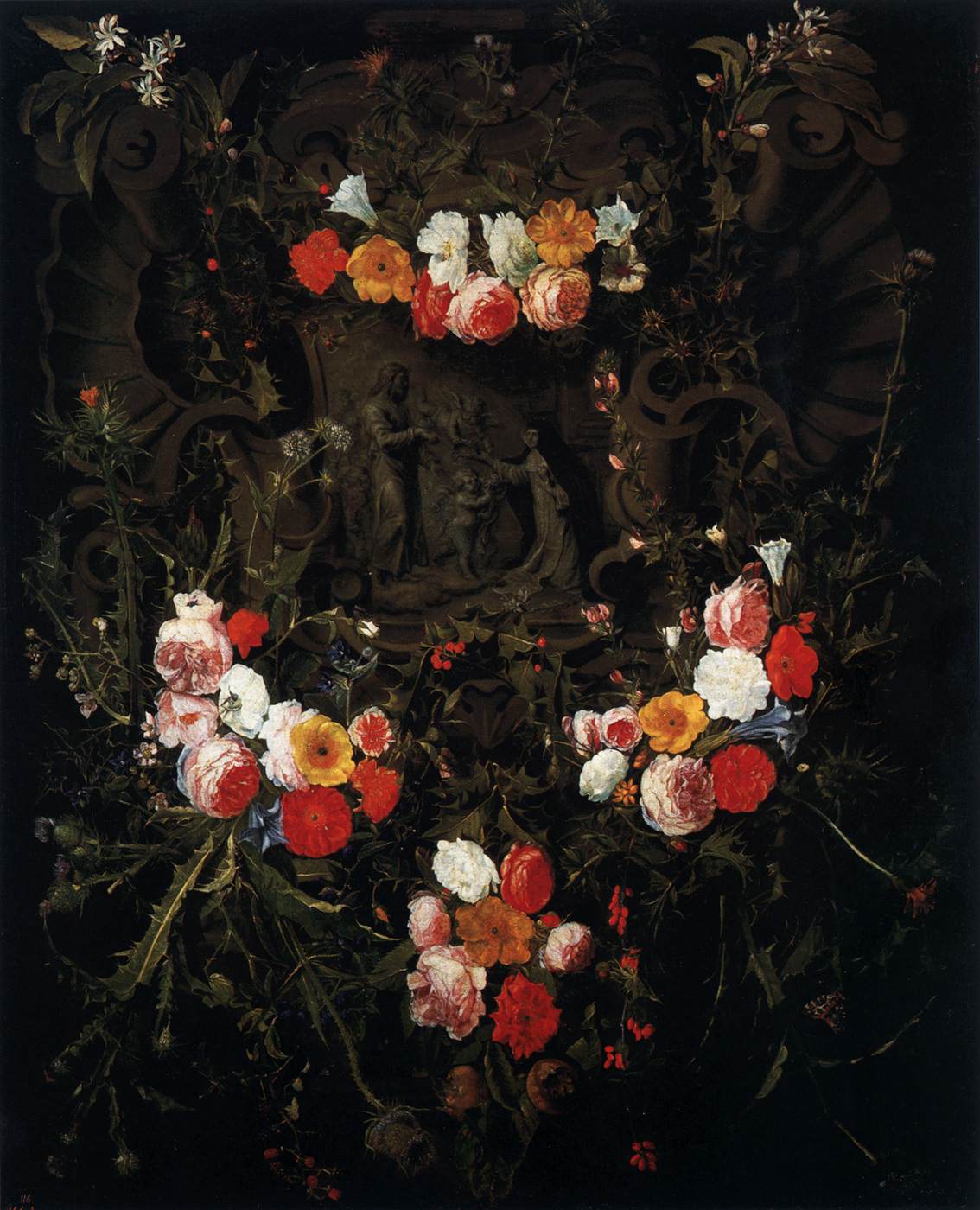 Le Christ et sainte Thérèse dans une guirlande de fleurs