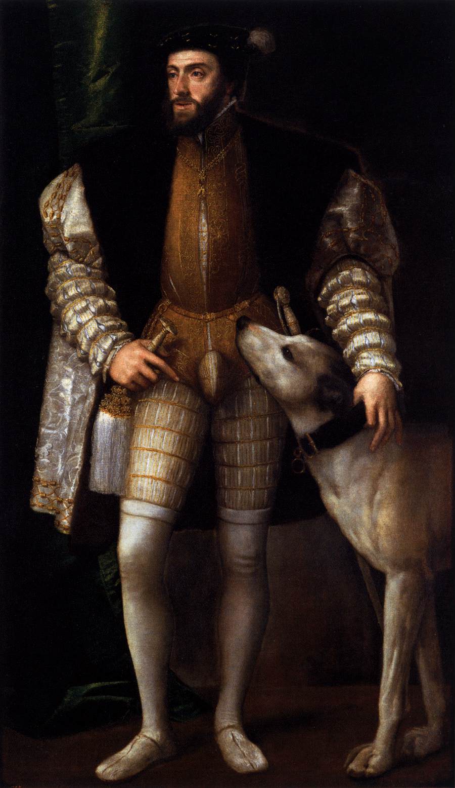 Charles Quint debout avec son chien