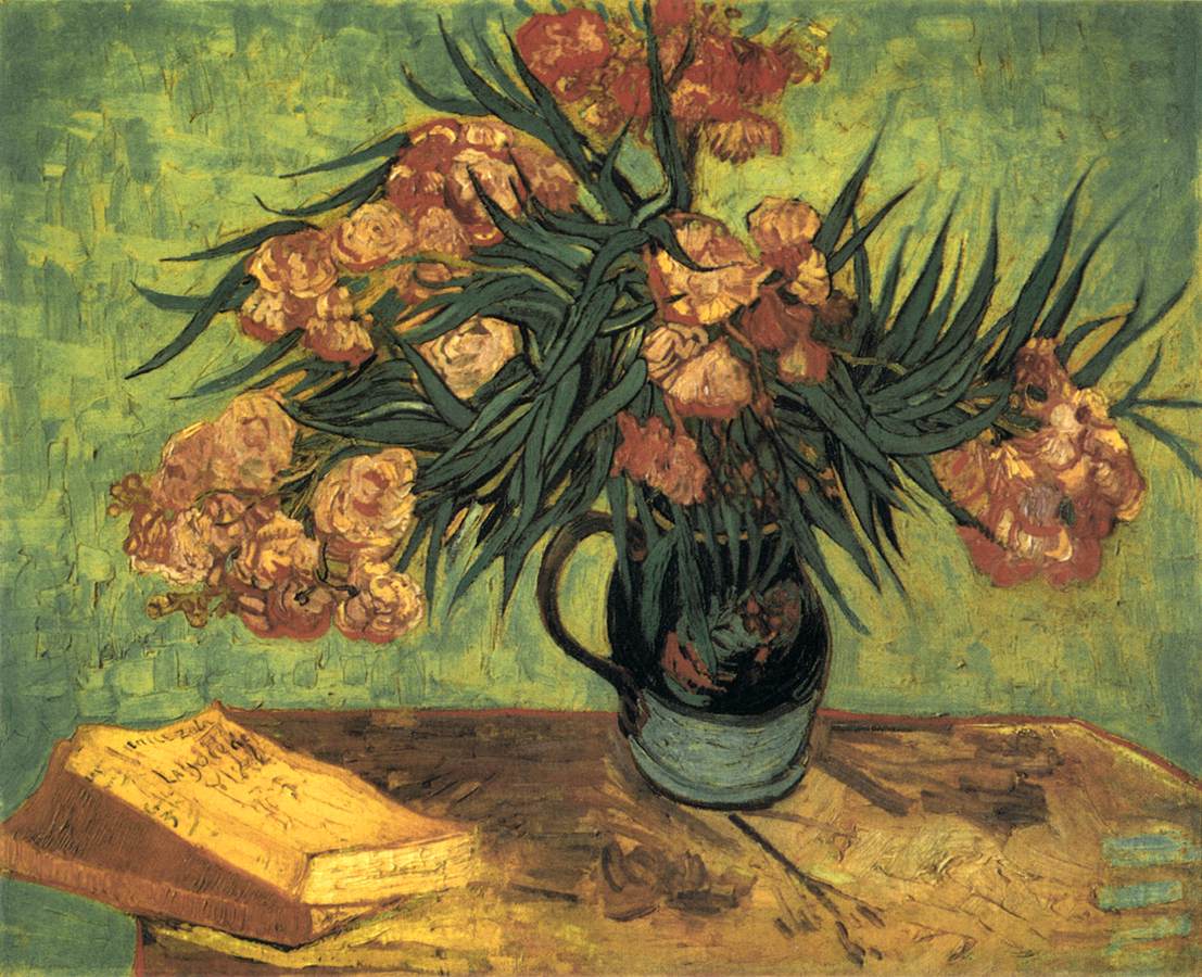 Nature morte aux lauriers-roses et livres