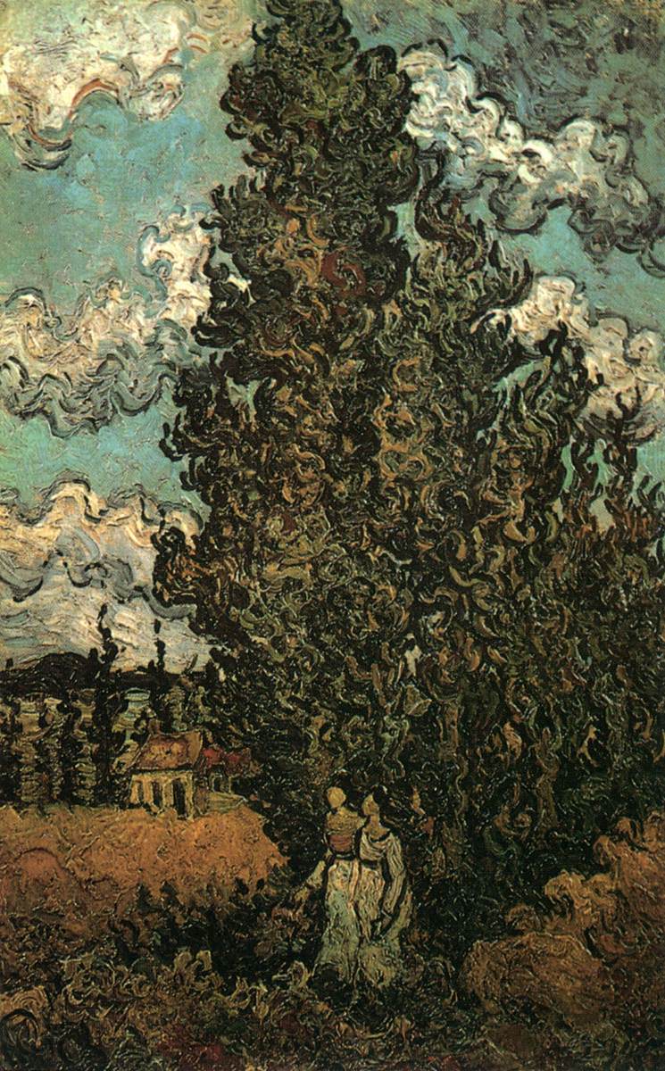 Cyprès et deux femmes