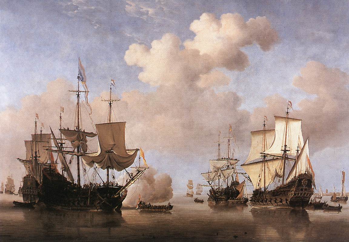 Calme : navires hollandais mouillant
