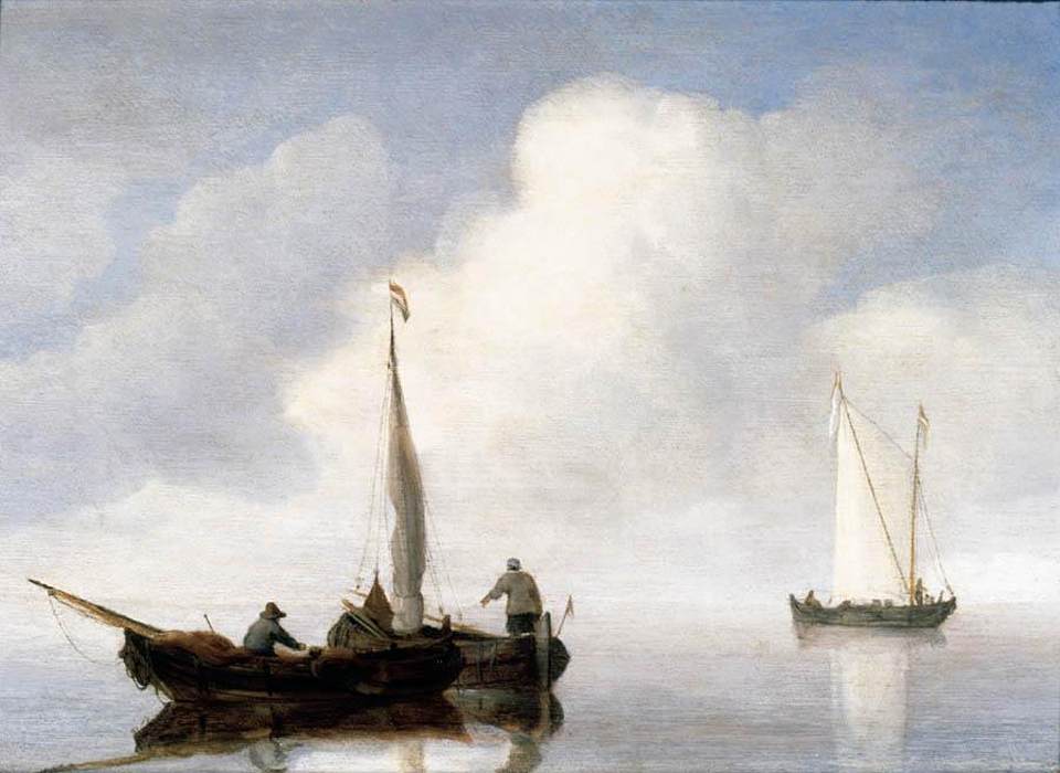 Petite embarcation au calme au large de la côte néerlandaise