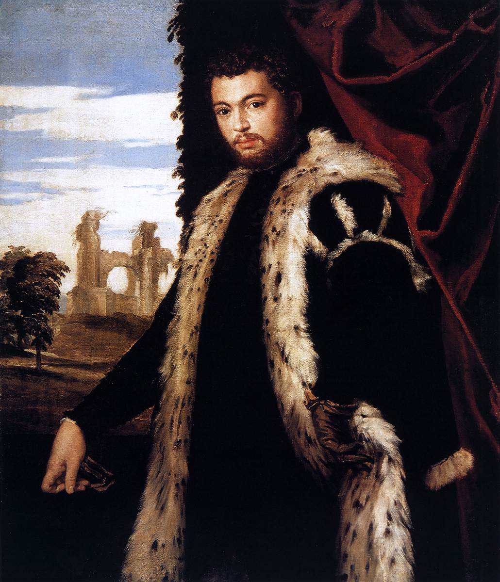 Portrait d'un jeune homme portant une fourrure de lynx
