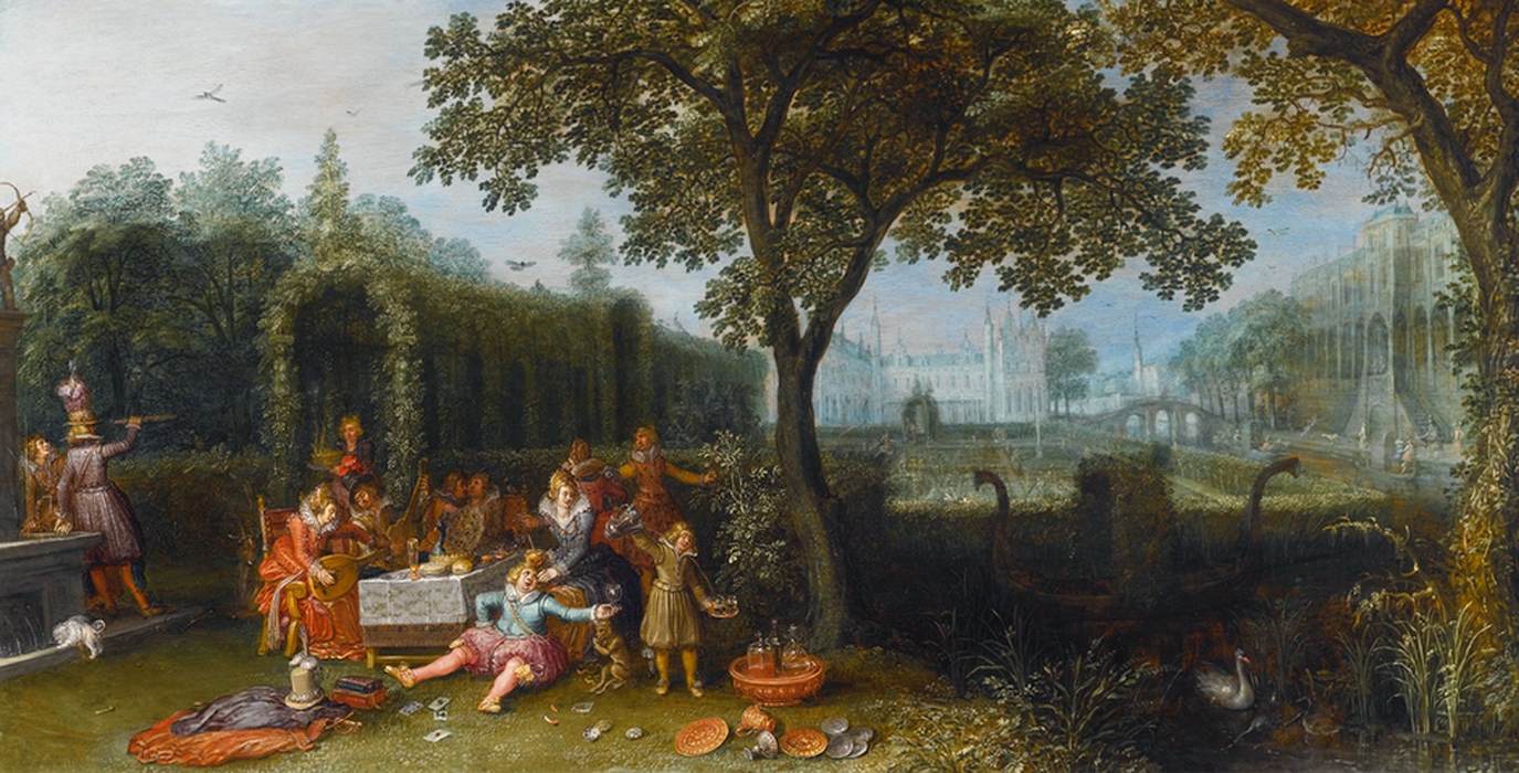 Fête élégante dans un jardin de palais orné