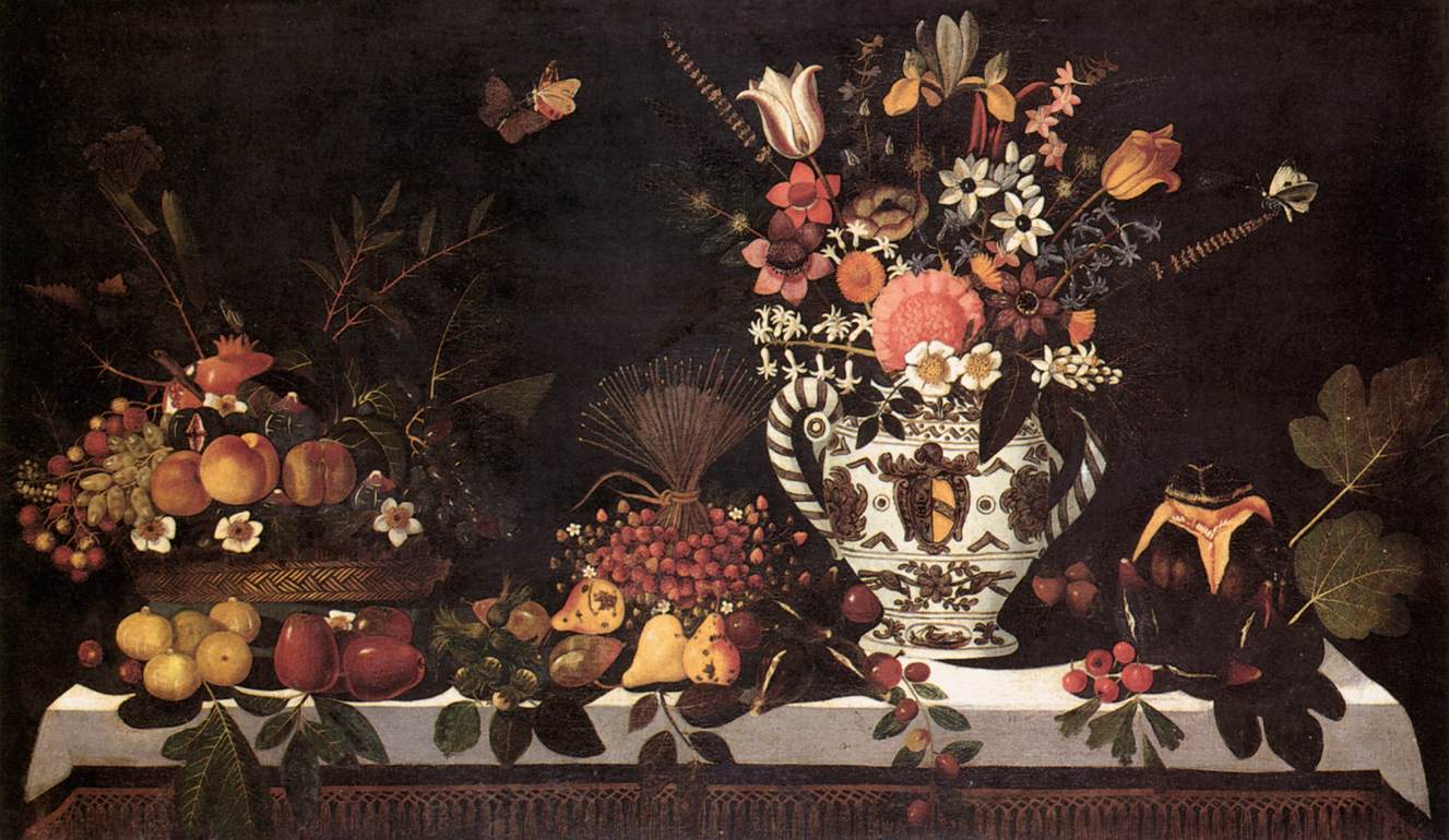 Nature morte aux fruits et au vase de fleurs